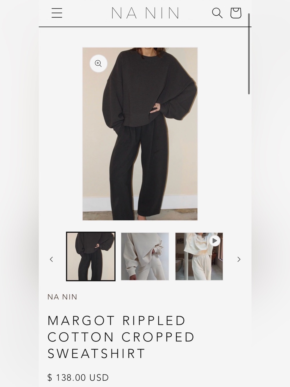 Na Nin Margot Rippled Cotton Cropped Sweatshirt
